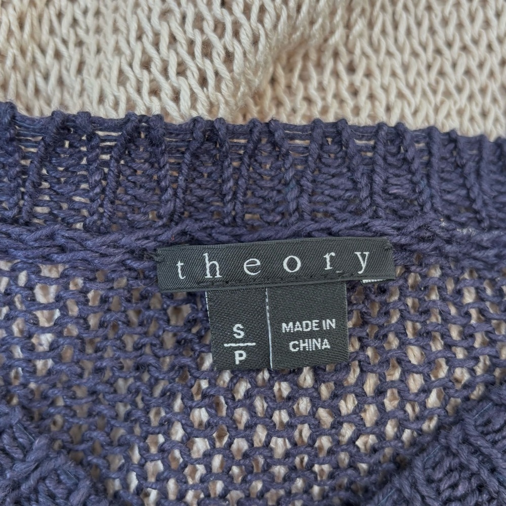 Theory Adoncia Dedalo Linen Open Knit Colorblock Sweater Navy Beige Size Small - Picture 7 of 10